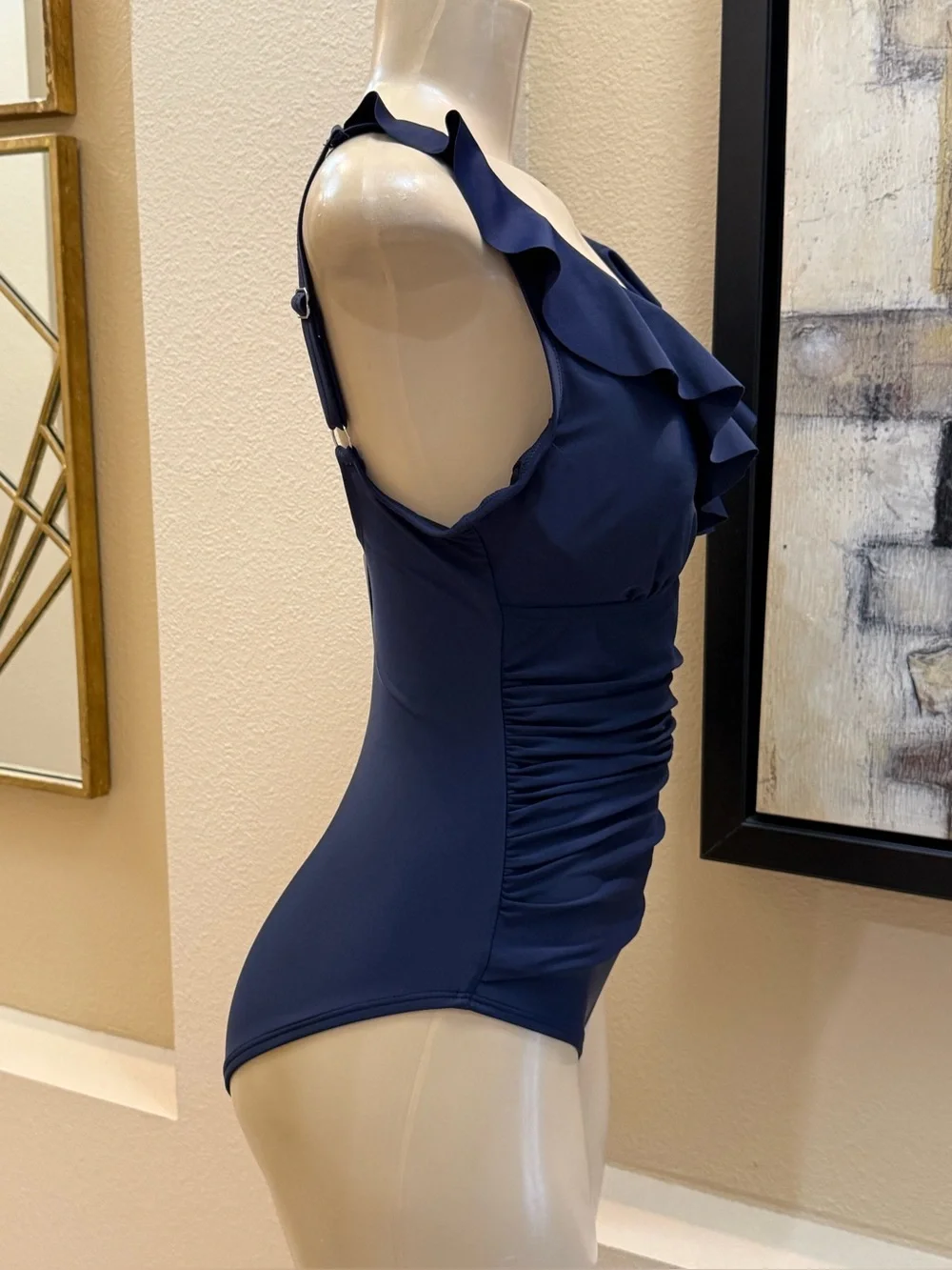 DKNY Women's Ruffle Plunge Underwire Tummy Control One-Piece Swimsuit. NWT - Picture 3 of 8